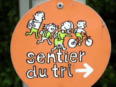 Les flèches à suivre pour le sentier du tri