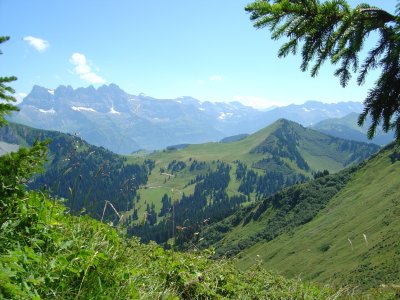 Vue sur les Dents du Midi, le Mont Blanc et le Bec du Corbeau