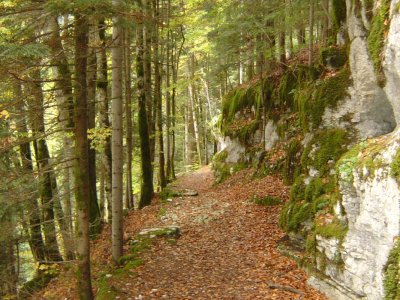 La descente, entre le parking et le Doubs