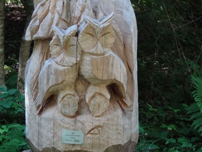 Un couple de hiboux... Animal fort apprécié des bûcherons, au vu du nombre de sculptures les représentant.