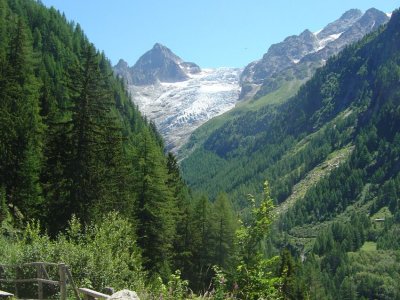 Au détour du sentier, vue sur le glacier du Trient