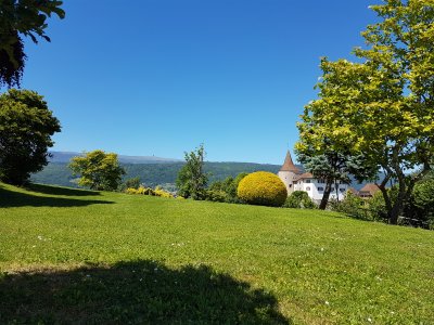 <p>En redescendant vers le château. Au fond, Chasseral.</p>