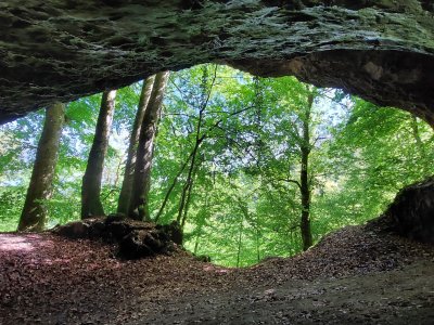 Depuis l'entrée de la Grotte de Cotencher