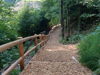 Le sentier, entre le parking et la passerelle