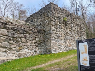 Le château de Bossonnens et un panneau didactique